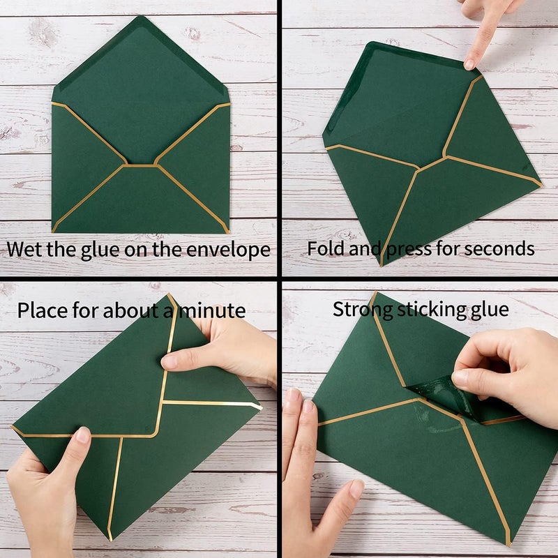 Homtable 100 Pack Christmas A7 Envelopes 5x7 Envelopes Green Red with Gold Border for Office, Wedding Gift Cards, Invitations, Graduation, Baby Shower, Parties, 5.32 x 7.28 Inches - Image 4
